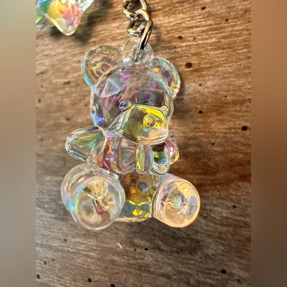 Iridescent Bear Keychain with Star and Trust Charm